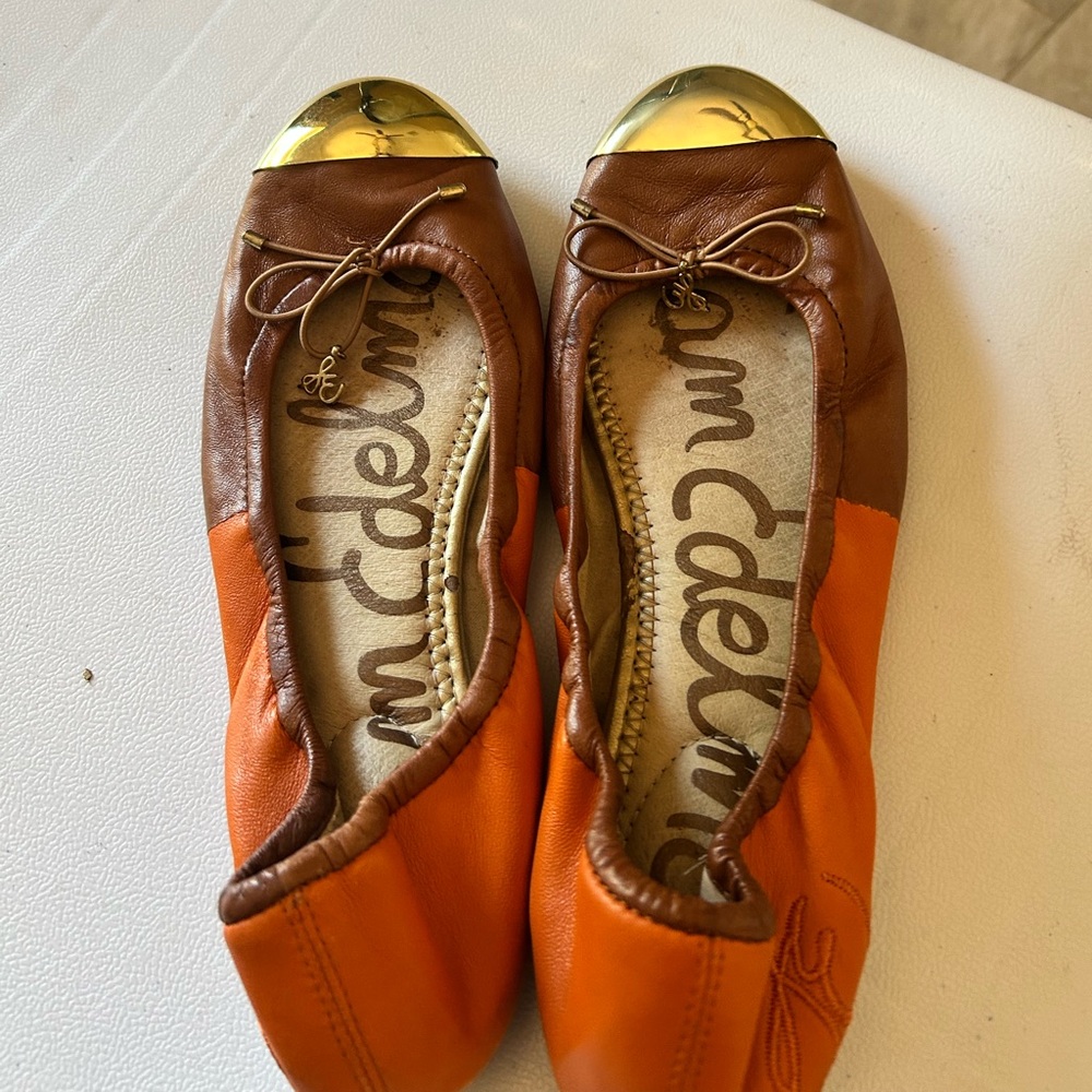Sam Edelman Brown and Orange Flats with Gold Accents